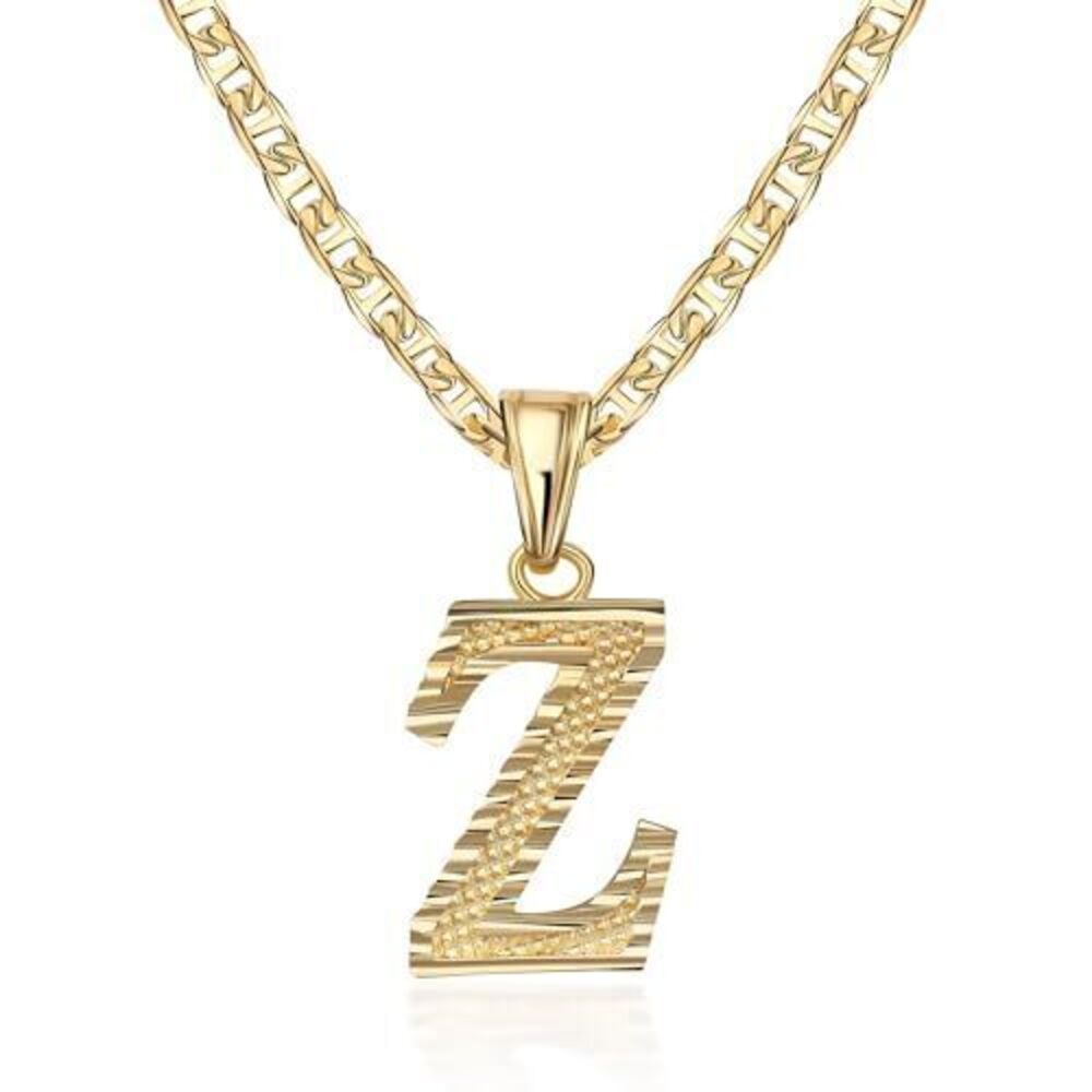 4731 18K Gold Plated Initial Necklace with Diamond Cut Initial,18" Chain